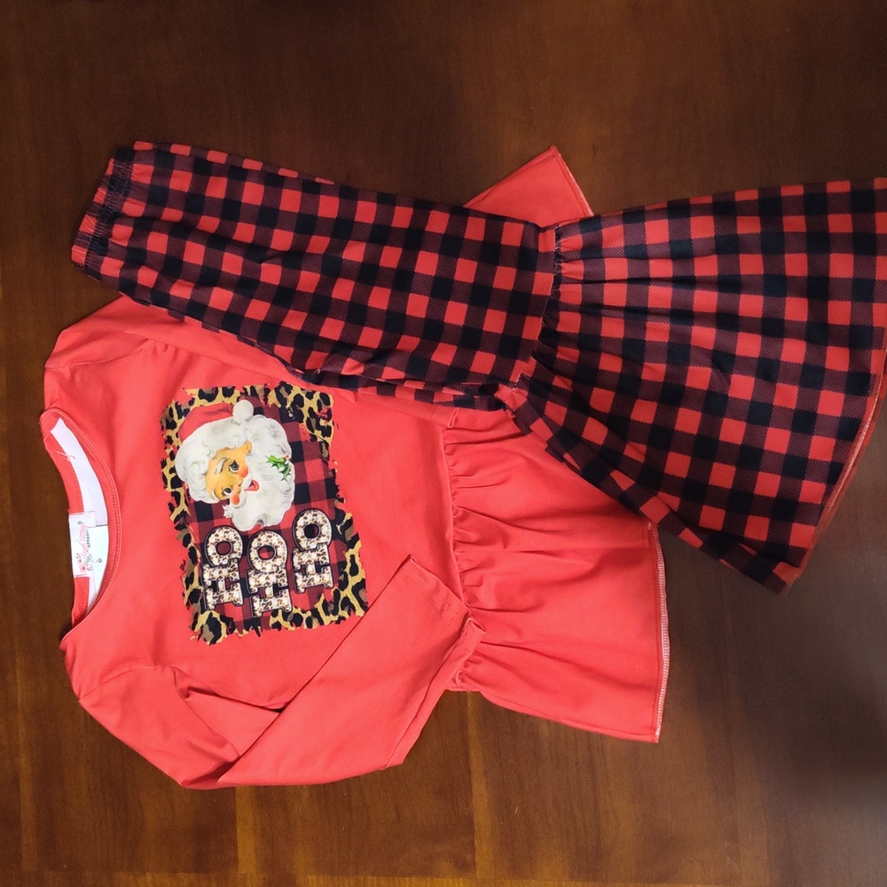Santa buffalo plaid Bell bottoms set Santa outfit Christmas set sz 3t nwt